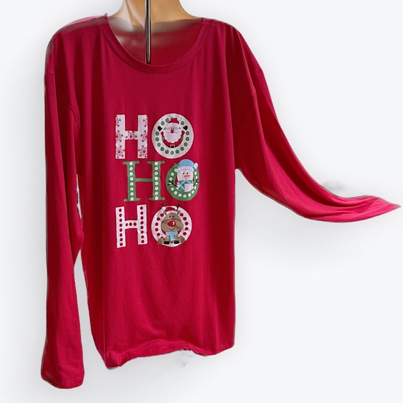 Red Amanda Blu Men’s Soft Long-Sleeve HoHoHo Tee ~ Large - Picture 6 of 6